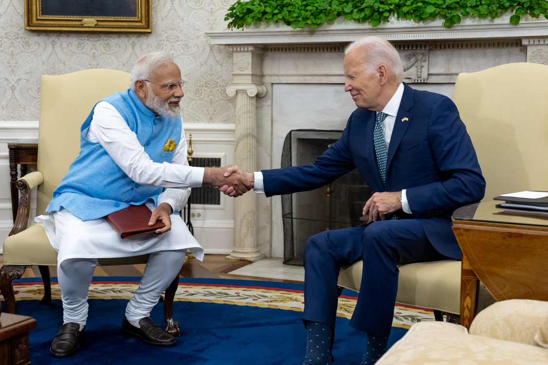 Indian Prime Minister Narendra Modi shakes hands with United States President Joe Biden in the Oval Office during his state visit on June 22nd, 2023. [Image: The White House]