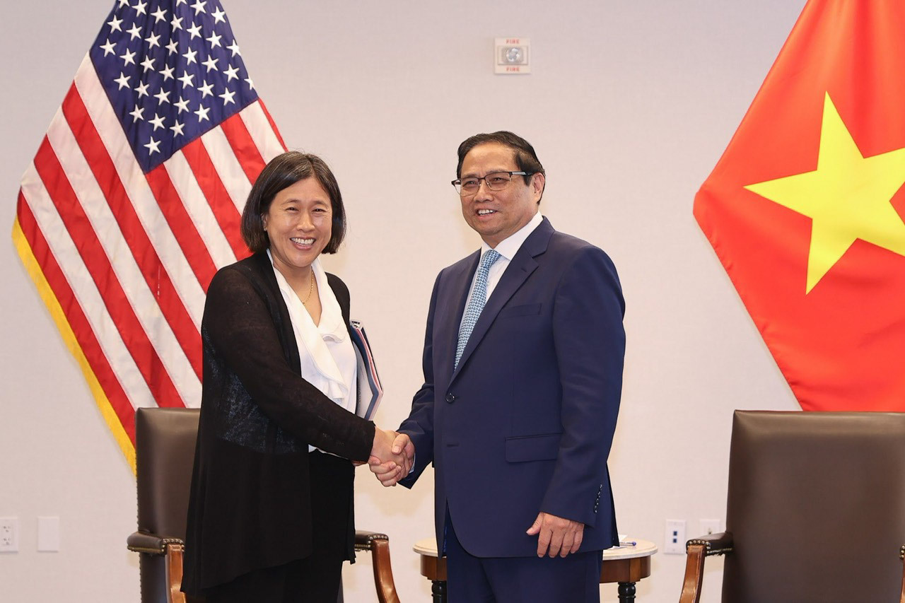 Prime Minister Pham Minh Chinh (R) in the meeting with U.S. Trade Representative Katherine Tai, Washington D.C,, September 19, 2023 (Image courtesy of Nguyen Hong)